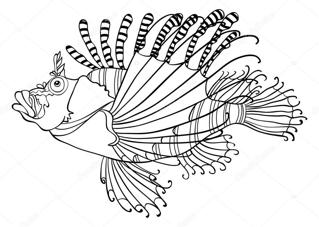 A cute fish  image for relaxing activity.A coloring book,page for adults and children.Line art style illustration for print.Poster design.