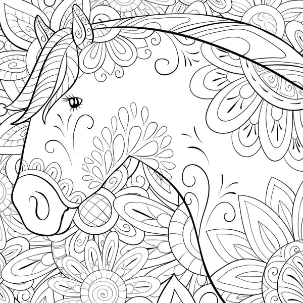Ein Nettes Pferd Mit Ornamenten Auf Dem Abstrakten Floralen Hintergrundbild — Stockvektor