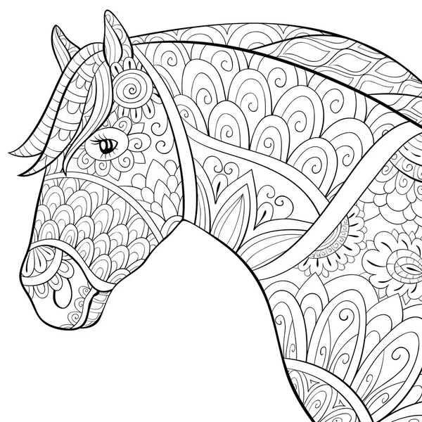 Cavalo Bonito Com Ornamentos Imagem Para Relaxar Activity Livro Colorir —  Vetores de Stock