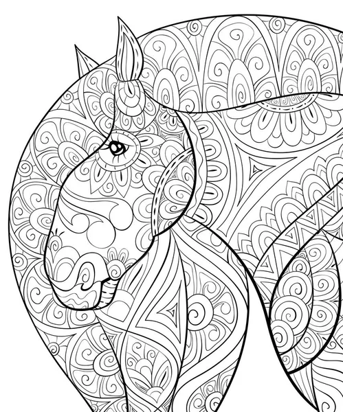 Cute Horse Ornaments Image Relaxing Activity Coloring Book Page Adults — Stock Vector