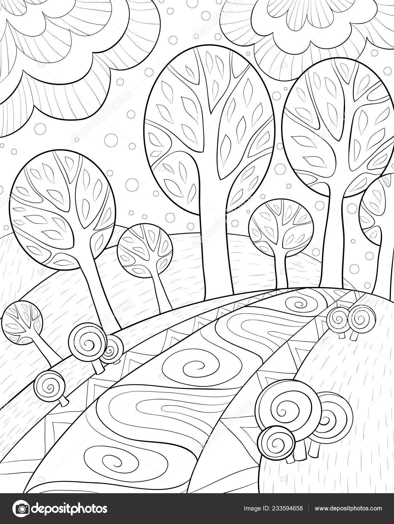 Download Abstract Landscape Withtrees Bushes Road Image Relaxing Activity Coloring Book Vector Image By C Nonuzza Vector Stock 233594658