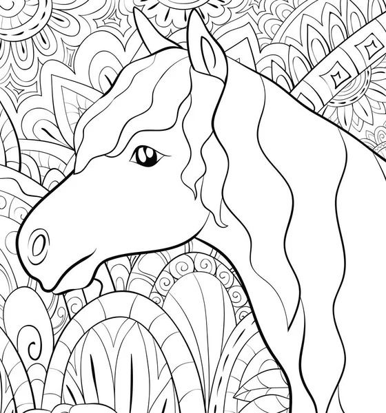 Caballo Lindo Imagen Fondo Floral Abstracta Para Relajar Actividad Libro — Vector de stock