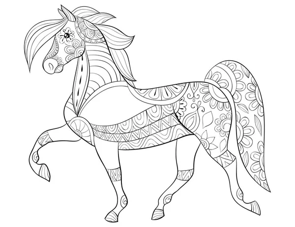 Cavalo Bonito Com Ornamentos Imagem Para Relaxar Activity Livro Colorir —  Vetores de Stock