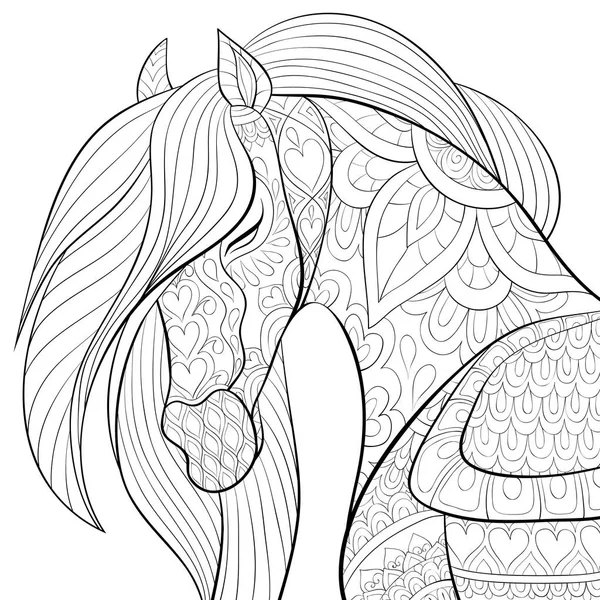 Cute Horse Ornaments Image Relaxing Activity Coloring Book Page Adults — Stock Vector