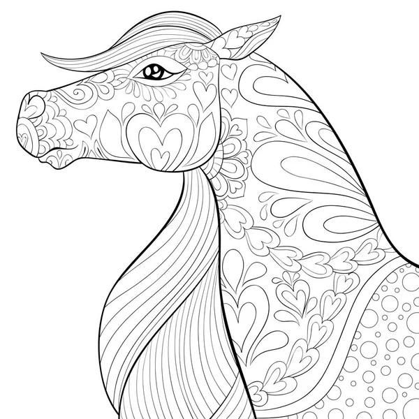 Cute Horse Ornaments Image Relaxing Activity Coloring Book Page Adults — Stock Vector