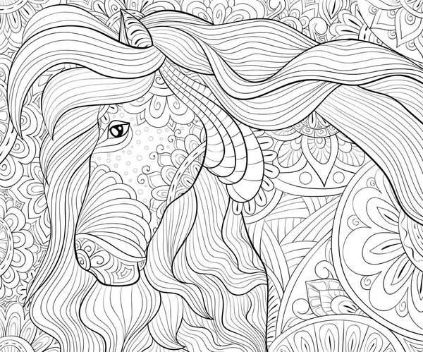 Ein Nettes Pferd Mit Ornamenten Auf Dem Abstrakten Floralen Hintergrundbild — Stockvektor