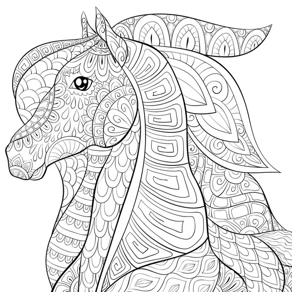 Cavalo Bonito Com Ornamentos Imagem Para Relaxar Activity Livro Colorir —  Vetores de Stock