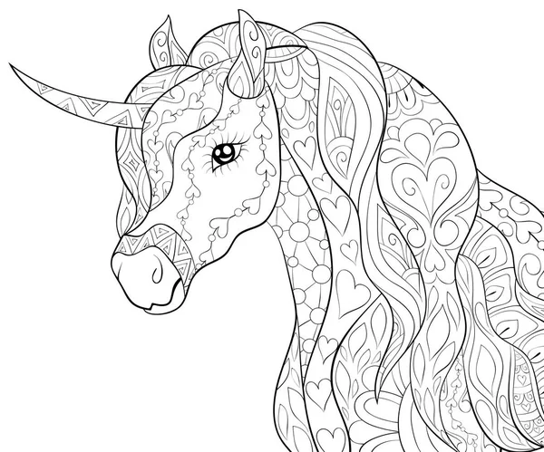 Etkinliği Rahatlatmak Için Süslemeleri Olan Şirin Bir Unicorn Bir Boyama — Stok Vektör