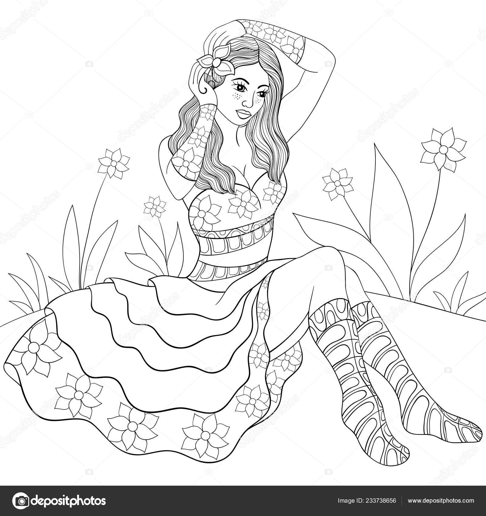 drawing of a girl wearing gown