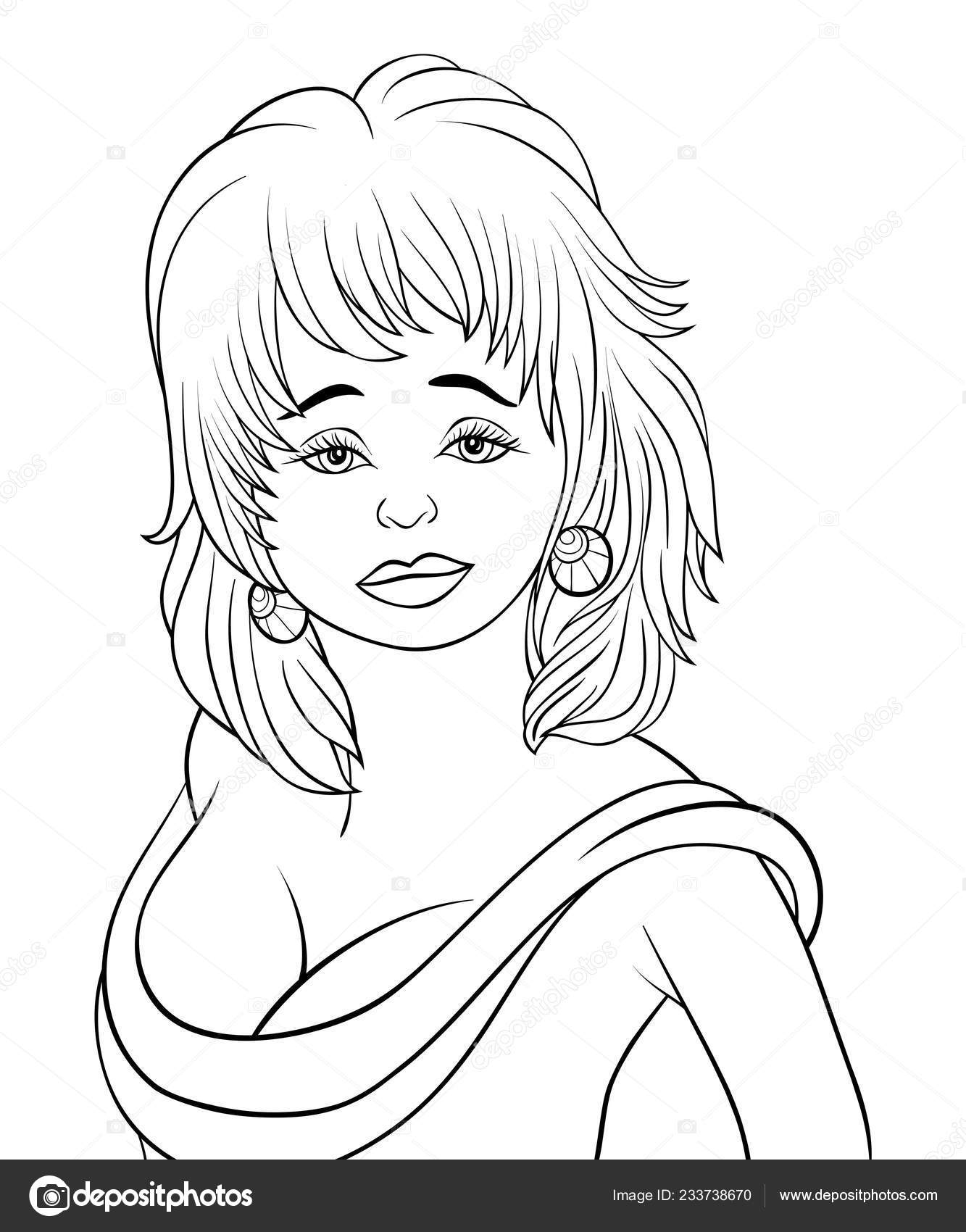 Cute Girl Wearing Dress Image Relaxing Activity Coloring Book Page