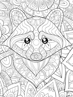 A cute ratton with ornaments on the background image for relaxing activity.A coloring book,page for adults.Zen art style illustration for print.Poster design. clipart