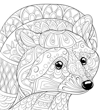 A cute ratton with ornaments image for relaxing activity.A coloring book,page for adults.Zen art style illustration for print.Poster design. clipart