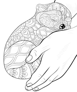 A cute ratton with ornaments in the hands  image for relaxing activity.A coloring book,page for adults.Zen art style illustration for print.Poster design. clipart