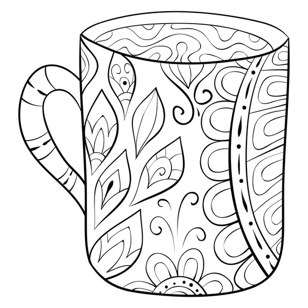Cute Cup Ornaments Image Relaxing Activity Coloring Book Page Adults — стоковый вектор