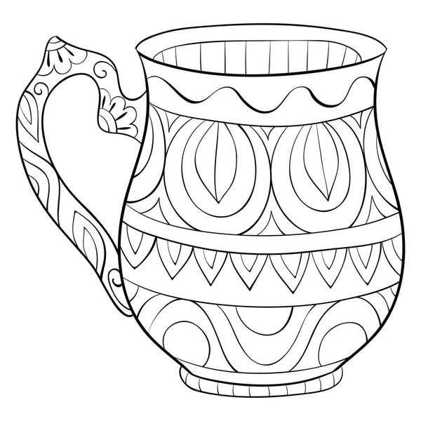 Cute Jug Ornaments Image Relaxing Activity Coloring Book Page Adults — Stock Vector