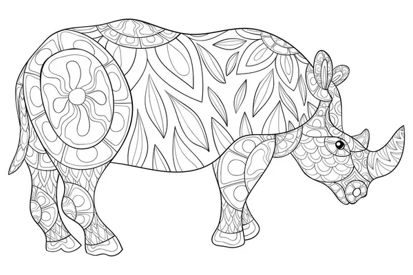 Cute Rhino Ornaments Image Relaxing Activity Coloring Book Page Adults — Stock Vector