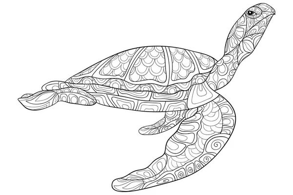 Una Linda Tortuga Con Adornos Imagen Para Relajar Actividad Libro — Vector de stock