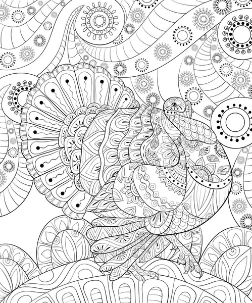 Ein Netter Truthahn Mit Ornamenten Auf Dem Abstrakten Floralen Hintergrundbild — Stockvektor