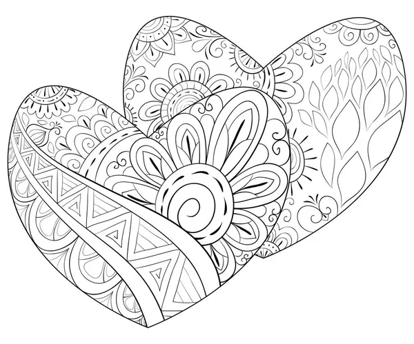 Мила Пара Сердець Дня Святого Валентина Орнаментами Зображення Релаксації Coloring — стоковий вектор