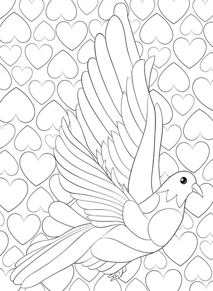 활동을 이완시키기 추상적 이미지에 귀여운 비둘기가 Color Book Page Adults — 스톡 벡터