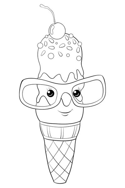 Een Cartoon Schattige Icecream Met Glazen Beeld Voor Ontspannende Activiteit — Stockvector