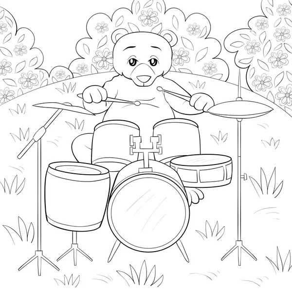 リラックスしたアクティビティのための背景画像にクマを再生漫画 ぬり絵 子供のためのページ — ストックベクタ