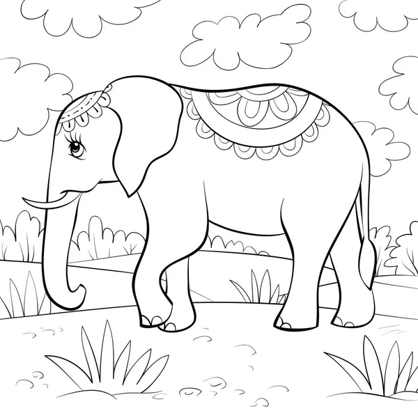 Elefante Lindo Imagen Fondo Para Relajar Actividad Libro Para Colorear — Vector de stock