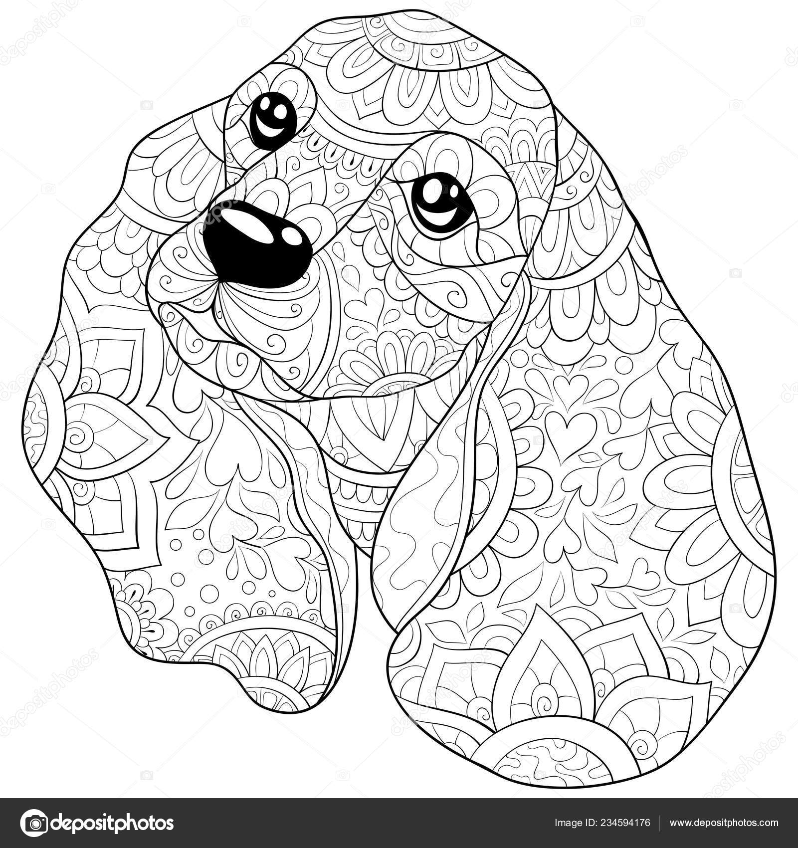 Adult coloring bookpage a cute dog with ornaments Vector Image