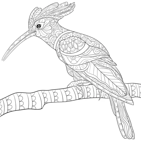 Cute Hoopoe Brunch Ornaments Image Relaxing Activity Coloring Book Page — стоковый вектор