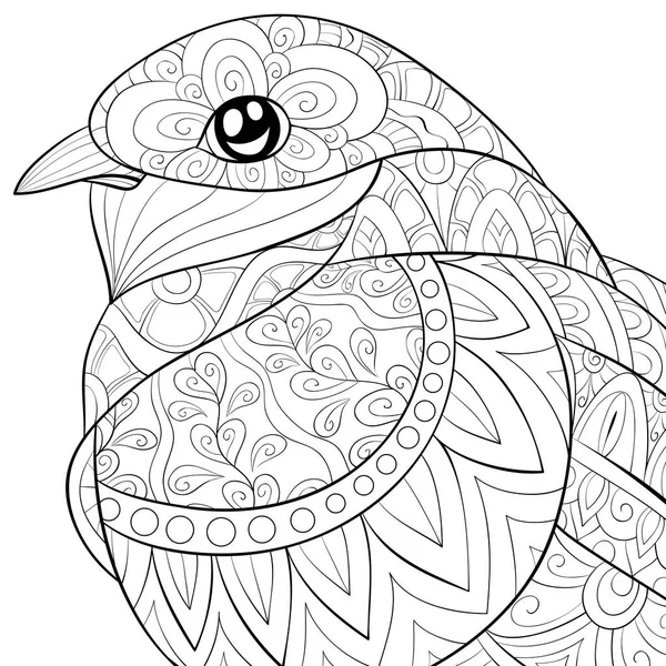 Cute Bird Ornaments Image Relaxing Activity Coloring Book Page Adults — стоковый вектор