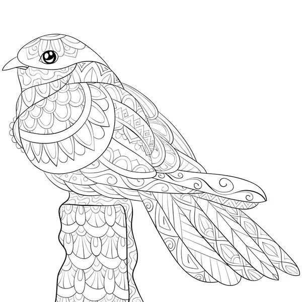 Roztomilý Pták Pozdní Snídani Ornamenty Obrázek Pro Relaxační Aktivitu Omalovánky — Stockový vektor