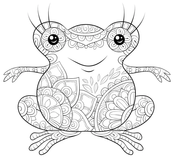 Cute Cartoon Frog Ornaments Image Relaxing Activity Coloring Book Page — стоковый вектор