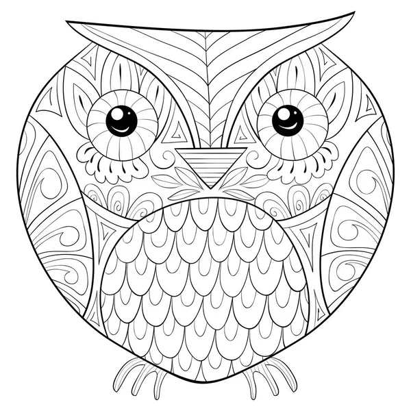 Cute Cartoon Owl Ornaments Image Relaxing Activity Coloring Book Page — стоковый вектор