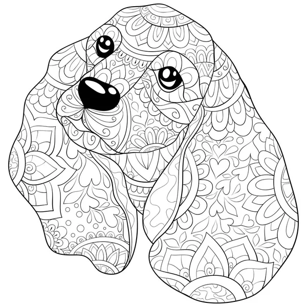 Cute Dog Ornaments Image Relaxing Activity Coloring Book Page Adults — стоковый вектор