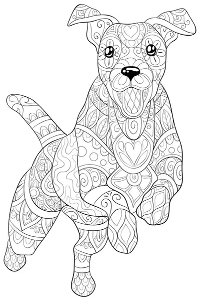 Cute Dog Ornaments Image Relaxing Activity Coloring Book Page Adults — стоковый вектор