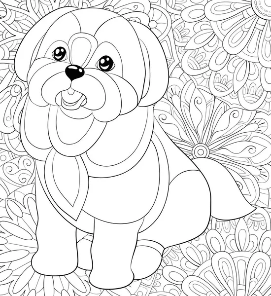 Cute Dog Abstract Background Ornaments Image Relaxing Activity Coloring Book — Stock Vector