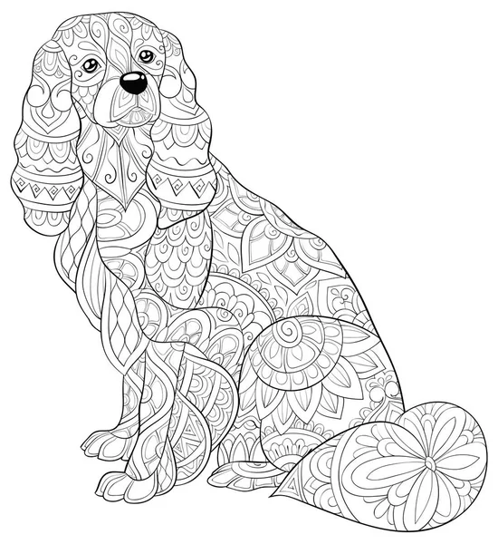 Cute Dog Ornaments Image Relaxing Activity Coloring Book Page Adults — Stock Vector