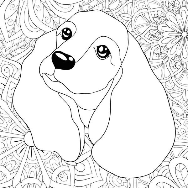 Cute Dog Abstract Background Ornaments Image Relaxing Activity Coloring Book — стоковый вектор