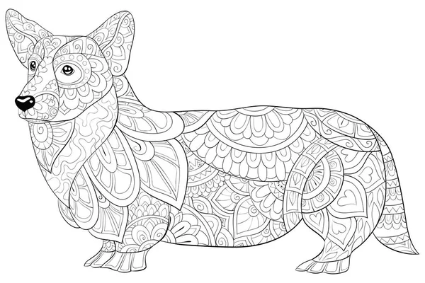 Cão Bonito Com Ornamentos Imagem Para Relaxar Activity Livro Colorir — Vetor de Stock