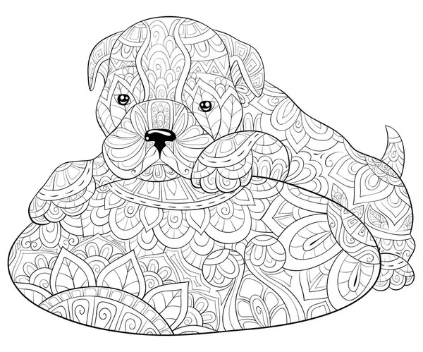 Cute Dog Pillow Ornaments Image Relaxing Activity Coloring Book Page — Stock Vector