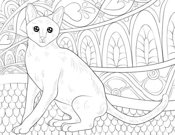在抽象的背景上 一只可爱的猫 带着放松的装饰品形象 一本彩色的书 一页的通奸图片 印刷用的Zen艺术风格的插图 海报设计 — 图库矢量图片