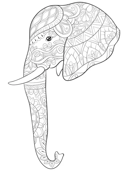 Cute Head Elephant Ornaments Image Relaxing Activity Coloring Book Page — Stock Vector