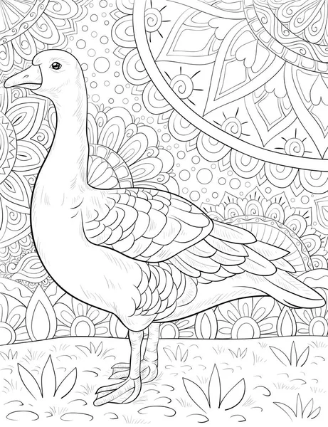 Cute Goose Abstract Background Ornaments Image Relaxing Activity Coloring Book — стоковый вектор