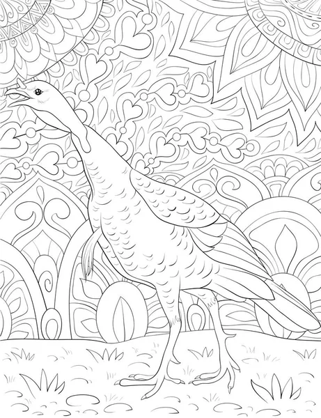 リラックスしたアクティビティのための装飾イメージと抽象的な背景にかわいい七面鳥 ぬり絵 大人用のページ — ストックベクタ
