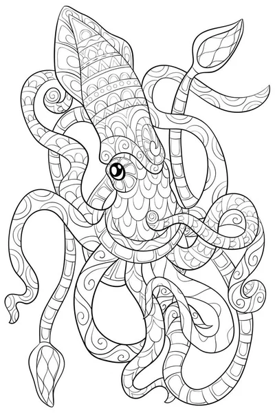 Lindo Pulpo Con Adornos Imagen Para Relajar Actividad Libro Para — Vector de stock