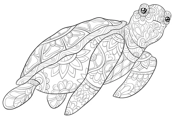 Cute Turtle Ornaments Image Relaxing Activity Coloring Book Page Adults — Stock Vector