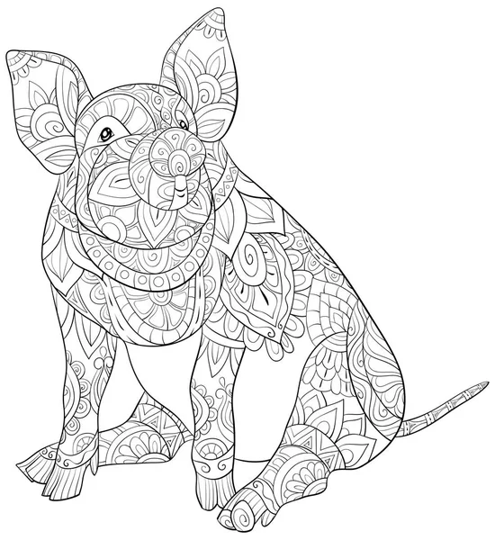 Cute Pig Ornaments Image Relaxing Activity Coloring Book Page Adults — стоковый вектор