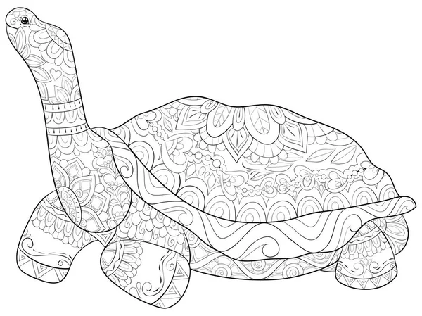 Cute Turtle Ornaments Image Relaxing Activity Coloring Book Page Adults — стоковый вектор