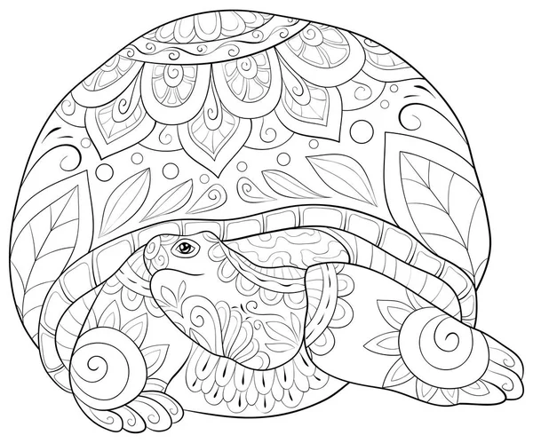 Cute Turtle Ornaments Image Relaxing Activity Coloring Book Page Adults — стоковый вектор