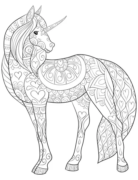 Cute Unicorn Ornaments Image Relaxing Activity Coloring Book Page Adults — стоковый вектор